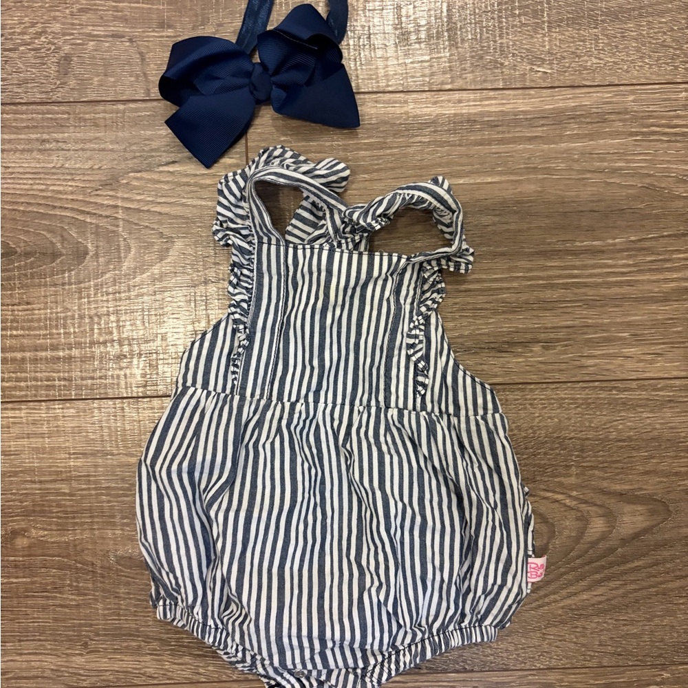 Ruffle Butts Navy & White Ruffle Tank Bubble Romper